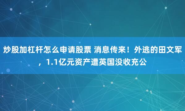 炒股加杠杆怎么申请股票 消息传来！外逃的田文军，1.1亿元资产遭英国没收充公